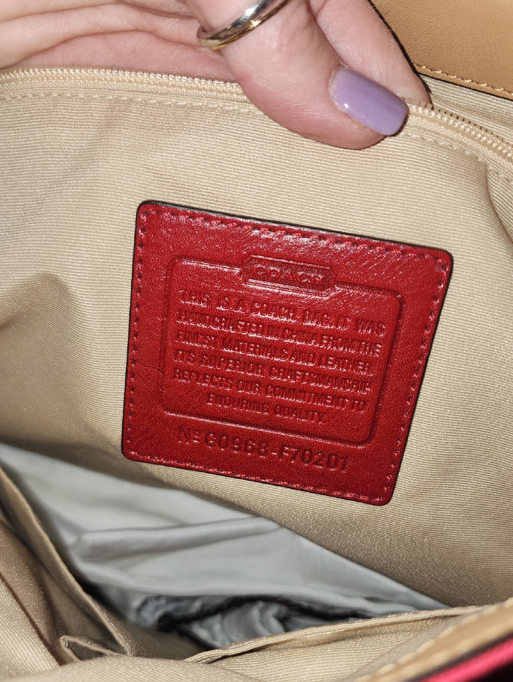 Coach Leather Red Canvas Messenger Bag Cream Trim Striped Accent Business Tote - Picture 12 of 16